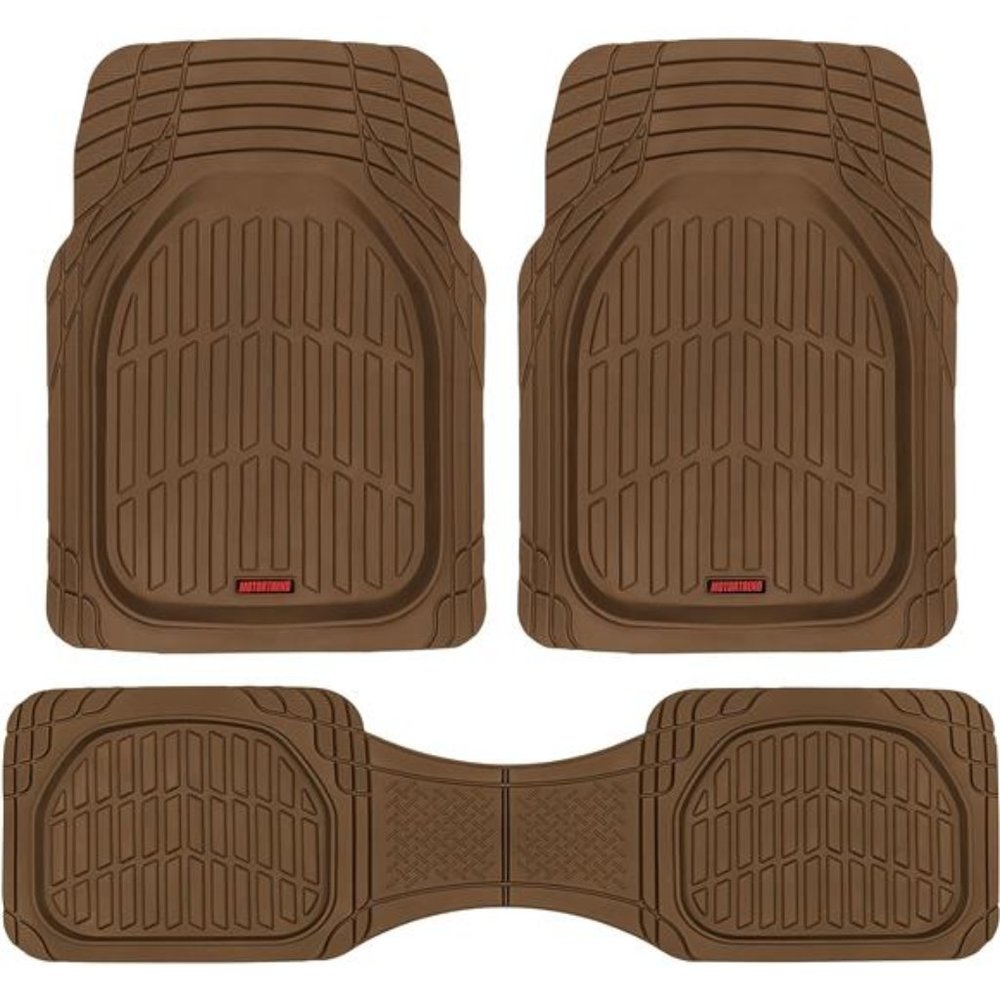 FlexTough Floor Mats for Cars, Brown Deep Dish All-Weather Car Mats, Waterproof